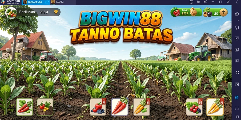 Tampilan utama gameplay BIGWIN88 dengan pertanian yang luas dan berwarna.