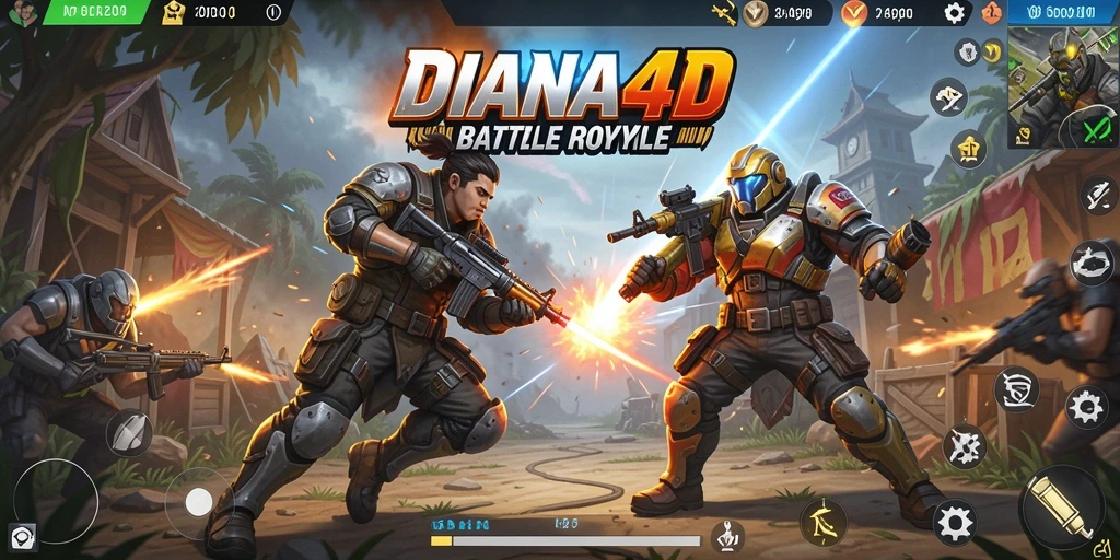 Screenshot utama DIANA4D menampilkan aksi pertempuran Battle Royale yang mendebarkan.