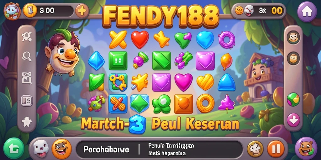 Tangkapan layar gameplay <strong>FENDY188</strong> menunjukkan serunya mencocokkan item dalam level Match-3.