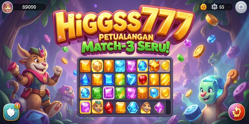 Tampilan menarik HIGGS777 dengan gameplay Match-3 yang seru.