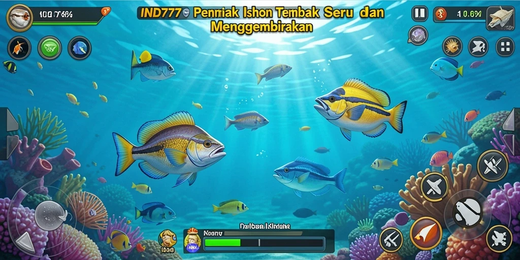 Tampilan seru dari gameplay Tembak Ikan IND777 dengan berbagai ikan warna-warni.