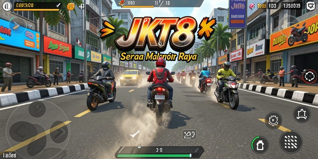 Gameplay JKT8 yang mendebarkan dengan motor balap terbaik.