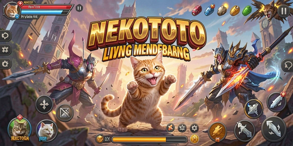 Tampilan gameplay pertarungan kucing yang intens dan penuh aksi.