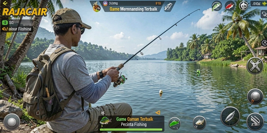 Tampilan gameplay RAJACAIR yang memukau saat memancing.