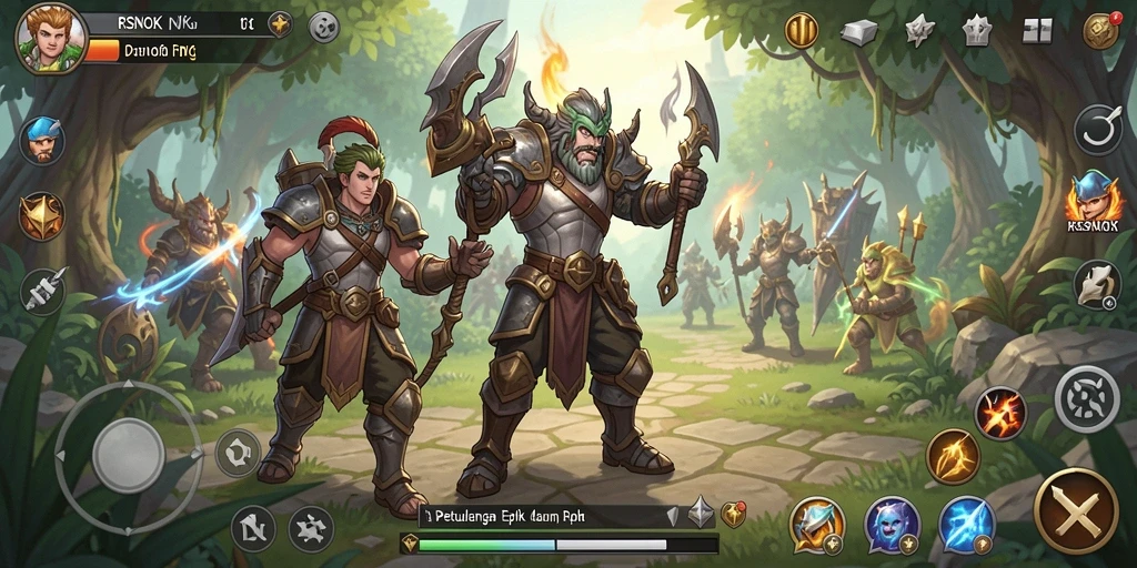 Screenshot gameplay RSNOK menampilkan pertarungan epik di dunia fantasi.