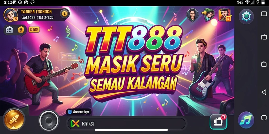 Screenshot TTT888 menampilkan gameplay seru dengan berbagai lagu.